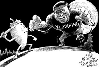 un enorme Xi Jingping minaccia i vignettisti