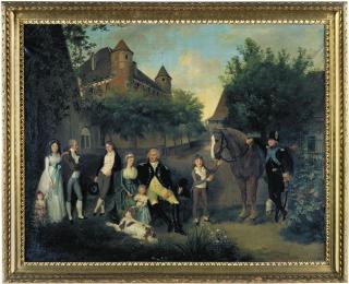 Vogt vor Schloss mit Familie