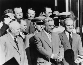 Nikita Khrushchev and other Soviet officials in Geneva in 1955