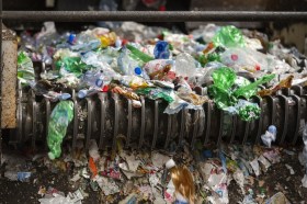 Plastic bottles being recycled