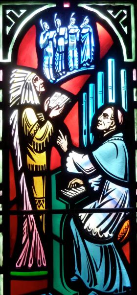 マーティ司教記念礼拝堂のステンドグラス（部分）。米サウスダコタ州ヤンクトン