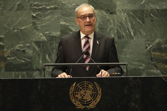 Swiss President Parmelin addressing the UN in New York
