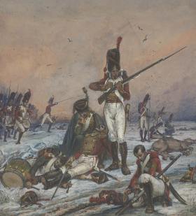 戦場で戦うスイス連隊。カール・ヤウスリン画、1887年