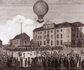 ブランシャールが1788年にバーゼルで行った気球飛行の様子
