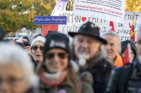 Demonstrators opposing the Covid law in Fribourg