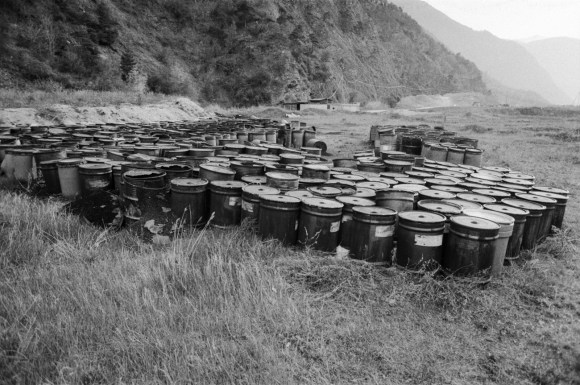 Photo of barrels at Lonza waste landfill site in 1987.