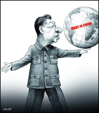 Xi Jinping mit Weltkugel auf Fingerspitze