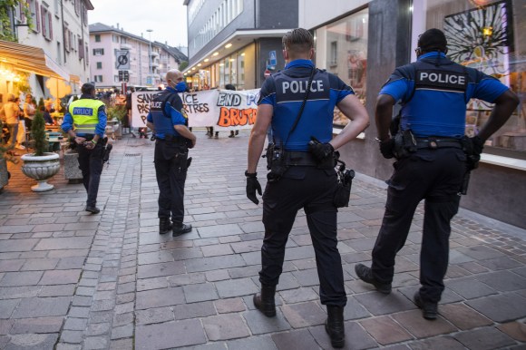 protest against police killing of a black man in Morges