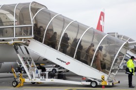 Repatriated passengers arrving in Geneva in March, 2021.