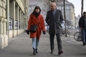 Rebecca Ruiz and Alain Berset walking in Bern