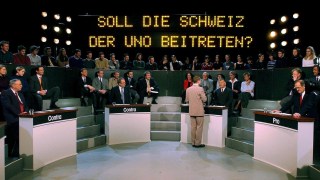 صورة لبرنامح حواري على قناة التلفزيون السويسري الناطق بالألمانية حول انضمام سويسرا للأمم المتحدة