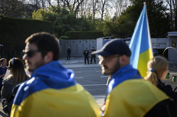 Protesters demonstrating against the war in Ukraine in Geneva