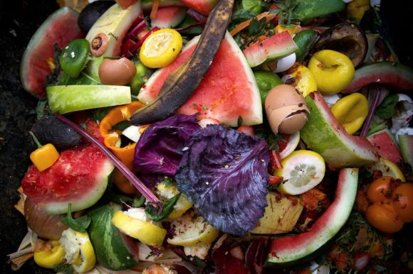 Fruits et légumes dans un compost