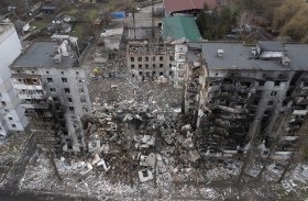 Edifícios na Ucrânia destruídos por bombas russas