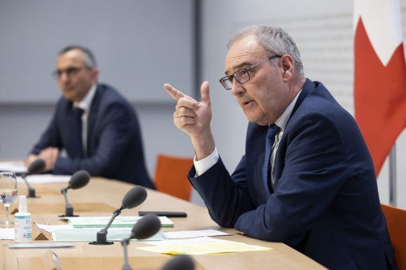 Economics Minister Parmelin at a news conference