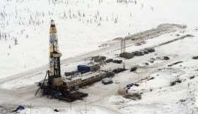 Areal view of an oilrig in eastern Siberia