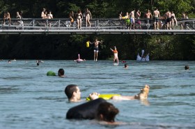 Swimmers in the River Aare in Switzerland