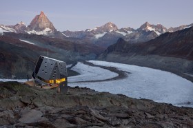 Mountain hut, glacier and Matternorn