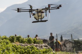 Drone research at vineyard as part of Agroscope science project.