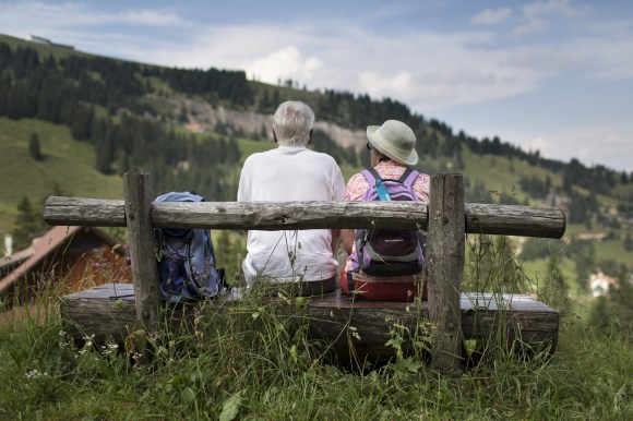 Elderly couple on a bench