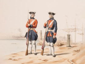 Dessin de deux soldats en uniforme rouge