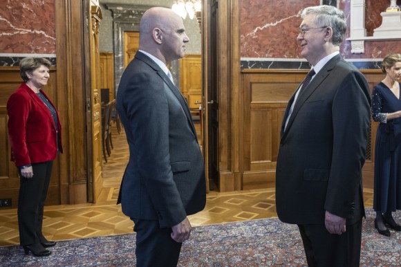 Swiss President Alain Berset and Russian ambassador Sergei Garmonin