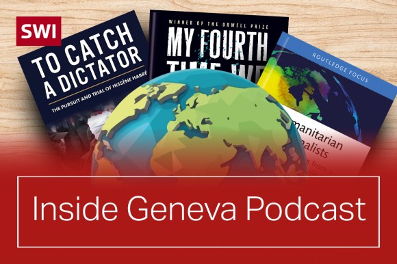 inside Geneva podcast cover with book covers of to catch a dictator,