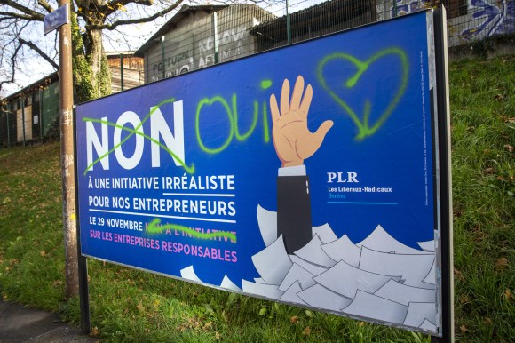Cartel electoral en Suiza con las palabras Sí y No