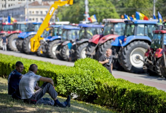 Tractory parked during a protest in Moldova
