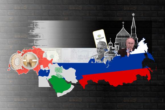 Illustration about banking and sanctions between Russia, Switzerland and Europe