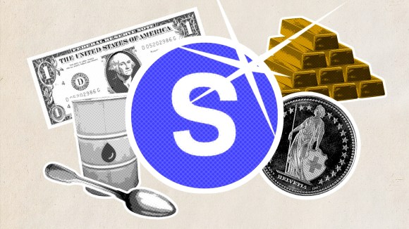 Collage showing stablecoins, cash money, gold and silver 