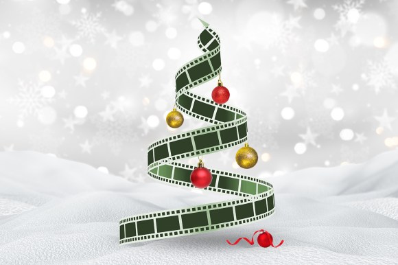 Illustration eines Weihnachtsbaums, der aus einer Filmrolle besteht